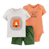 Conjunto 3 Piezas Body Short Y Polera León Bebé Niño