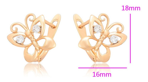 Aretes Oro 18k Lam Mariposa Arracada Swarovski Regalo Mujer