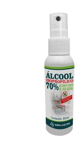 Spray Alcool Isopropilico 70% Pump 60ml Uso Geral Implastec