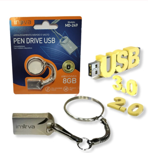  Pen Drive Inova 8gb Chaveiro Usb 2.0 3.0 Designer Inovador