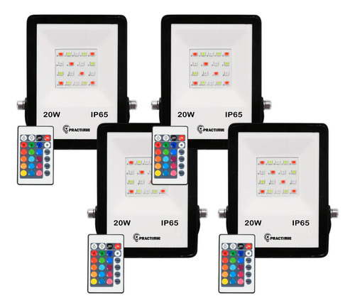 Pack X 4 Reflectores Led Rgb Exterior 20w Control Remoto