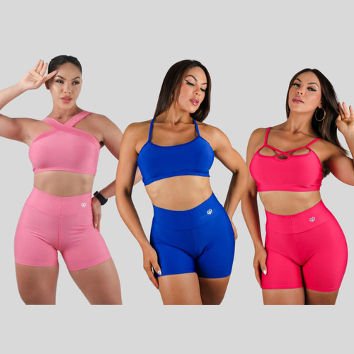  Kit 3 Shorts Com Top Roupa  Academia Moda Fitness Premuium 