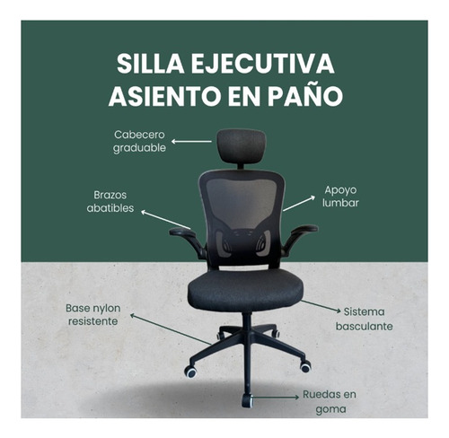 Silla Ejecutiva Basculante Con Brazos Abatibles, Espaldar 