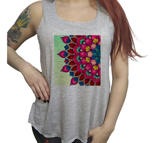 Musculosa Dama Mandala Lila Violeta Color Rosas Dibujo P2