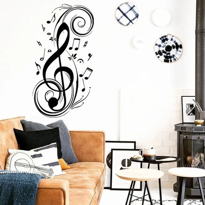 Vinilos Decorativos Vinil Pared Silueta Clave De Sol, Notas Negro