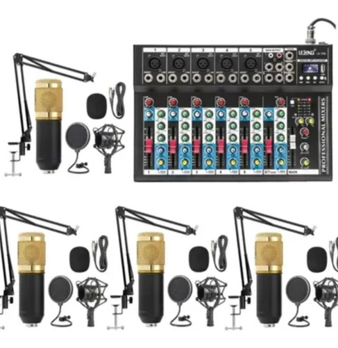Kit Podcast Estúdio Gravação Mesa 7 Canais + Microfone Pro