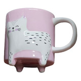 Tarro 3d Grande Para Café Gato Meow Cerámica 500 Ml Color Rosa Gato 3d