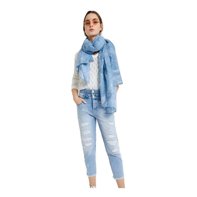 Pashmina Rectangular Desigual Azul de Poliéster Floreado 195x110 cm | Envío gratis