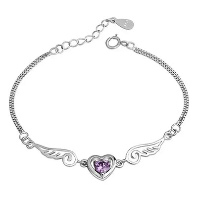 Pulsera Para Mujer De Acero 925 Con Alas De Ángel Violeta