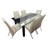 Comedor  6 Puestos Marca Select - Blanco Hueso - Tapiz Nuevo