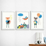 Conjunto Quadro Animais + Moldura Quarto Infantil Menino