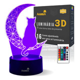 Abajur Luminária Decoração Led 3d Gato Na Lua Para Presente