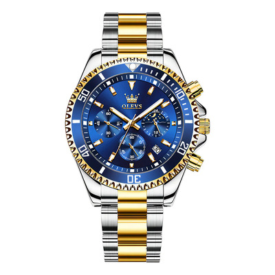 Reloj De Cuarzo Para Hombre Cronógrafo Luminoso Correa Dorado Bisel Dorado Fondo Dorado\u002Fazul | Meses sin interés