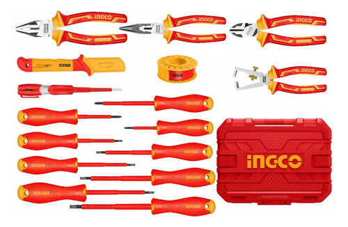 Set Herramientas Manuales Aisladas Dieléctricos 16 Pcs Ingco Color Rojo