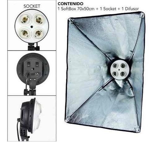 Soporte Socket De Luz X4 Con Softbox 70x50cms