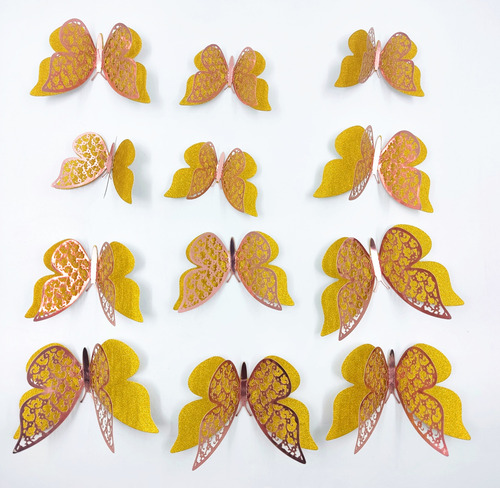 Mariposas Decorativas 3d Papel Pared Oro Rosa Dorado