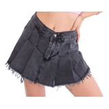 Short Pollera Mujer Jean Mom Rigido Skort Dama Tiro Alto 