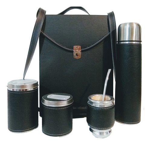 Set Matero Bolso Morral Color Elección Termo De 1 Litro Acero Yerbera Azucarera , Mate Y Bombilla Con Sistema Extractor