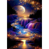 5d Diamond Painting Kits For Adults, Moon Waterfall Diamond