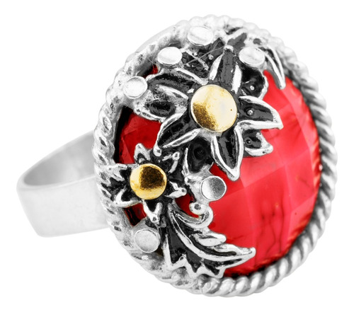 Anillo Flores Con Piedra Grande De Colores Plata Y Oro Mujer