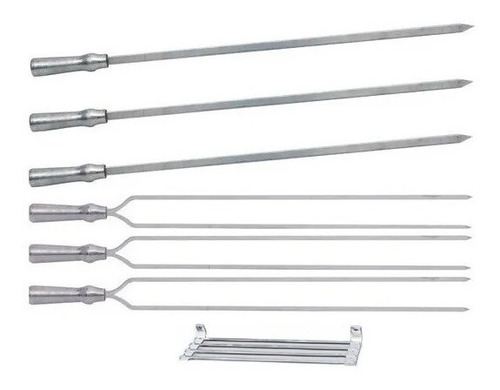 Kit 6 Espetos De Alumínio 80cm Para Churrasco Mais Suporte