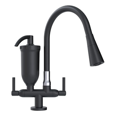 Torneira Filtro Cozinha Bancada Preta Tubo Flexivel 2 Jatos
