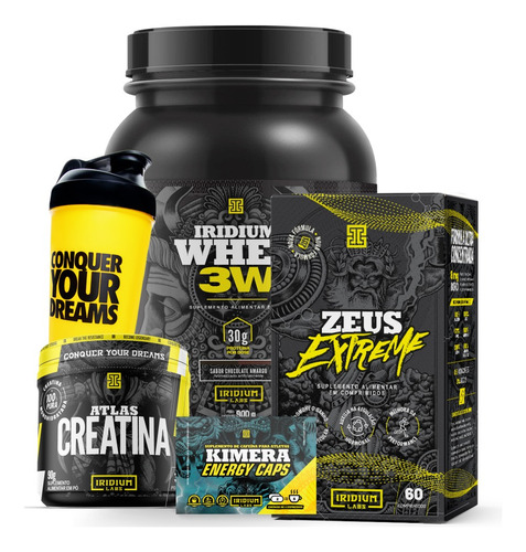 Whey Protein 3w + Zeus + Kimera + Creatina + Coqueteleira