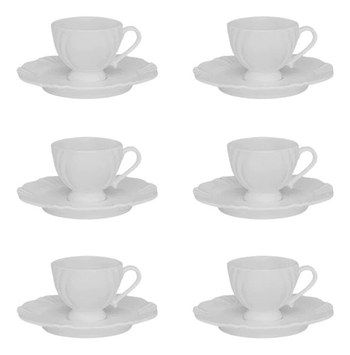 Conjunto 6 Xícara Branca Porcelana Soleil Café Pequena 75ml