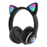 Audífonos Diadema Bluetooth Fm Micro Orejas De Gato Y Luces