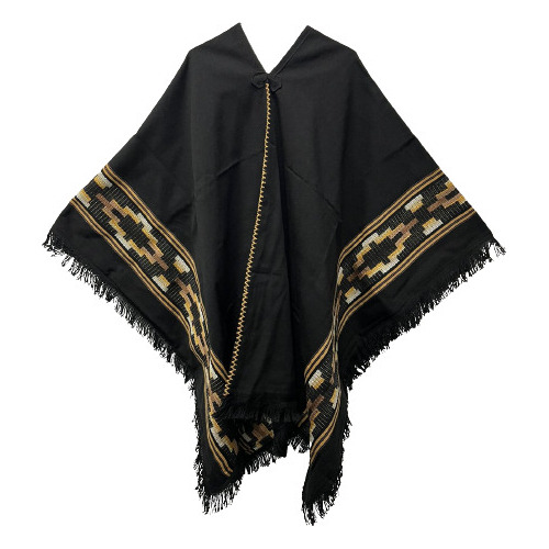 Poncho Incaico Adulto Guarda Pampa Unisex Negro C/ Marron