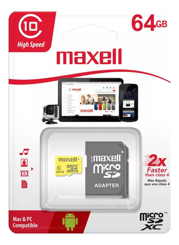 Memoria Maxell Original Micro Sd Xc 64gb Clase 10 Ideal 4k