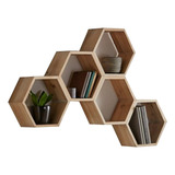 Kit 5 Nichos Hexagonal Em Pinus 15cm Profundidade