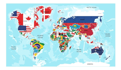 Vinilo Decorativo Mapa Mundi Mapa Del Mundo Banderas