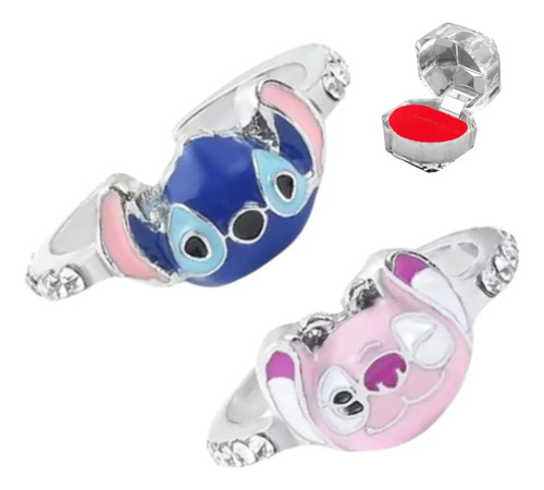 Anillos De Pareja Stitch Y Angel Ajustable+estuche