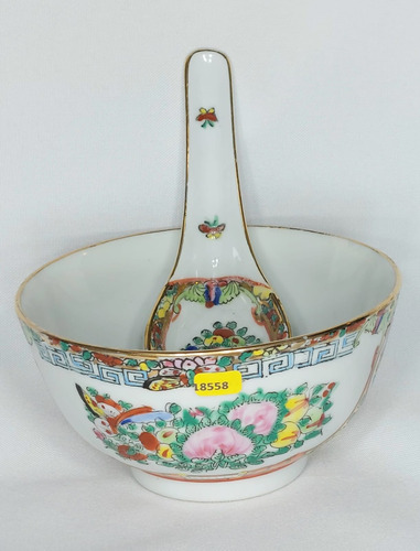 18558 Bowl E Colher Família Rosa Déc 70 Porcelana