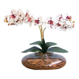 Arranjo 2 Orquídeas Branca Pink  Artificial No Vaso De Vidro