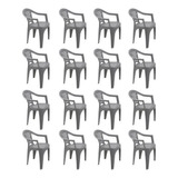 Combo 16 Cadeiras Com Braços Tramontina Iguape Cinza