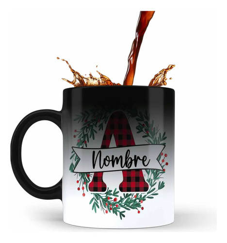 Taza Mágica, Navidadeña, Cuadros, 11oz, Con Nombre, Navidad
