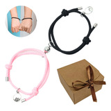 Pulseira Magnética Imã Para Casal Minimalista Preto E Rosa