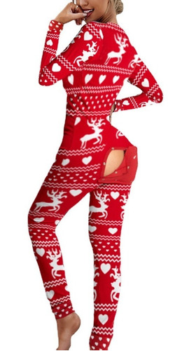 Pijama De Navidad De Mujer Mono Ropa De Espalda, Apertura