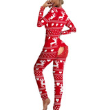 Pijama De Navidad De Mujer Mono Ropa De Espalda, Apertura
