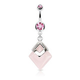 Aros - Cuarzo Rosa Semi Precious En Forma De Diamante Piedra