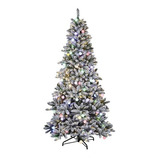 Árbol De Navidad Nevado Confetti De 2.28m Con Luces Led Color Verde