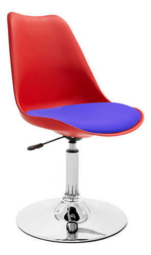 Silla Tulip Eames Para Escritorio Con Base Fija Newmo Roja De Asiento Azul