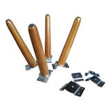 Kit 4 Pés Palito 35cm Castanho + 4 Bases Fixação P Poltronas