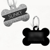 Placa Para Perro Personalizada Huesito Modelo Black Glitter