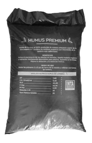 Humus Premium 100 % Lombriz Californiana 25 Litros 