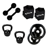 Kit Aeróbico Anilha + Halter + Caneleira + Kettlebell + Roda