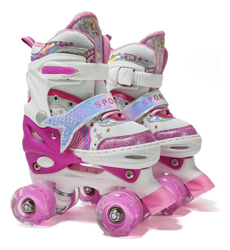 Patins Infantil Quad Lindo Sereia Tam/ajustável Rodinhas Led