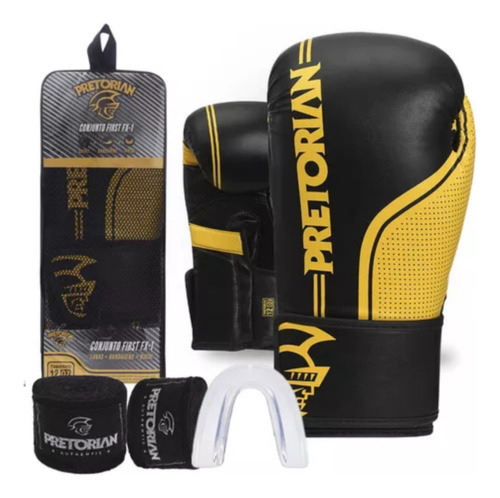 Kit Luva Boxe Thai Pretorian Fx1 Amarelo +band +bucal +bolsa